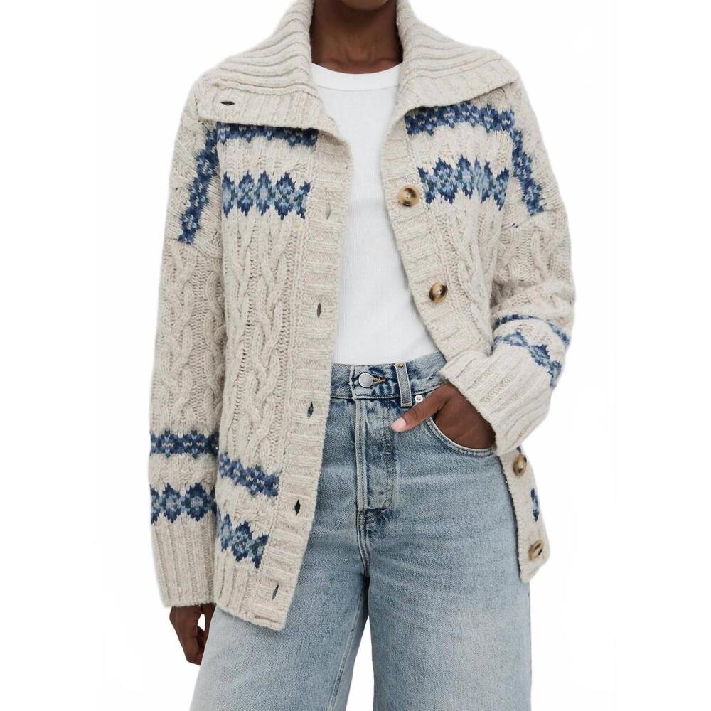 NEW FAHERTY highland fair isle cardigan in lakeside fairisle snow